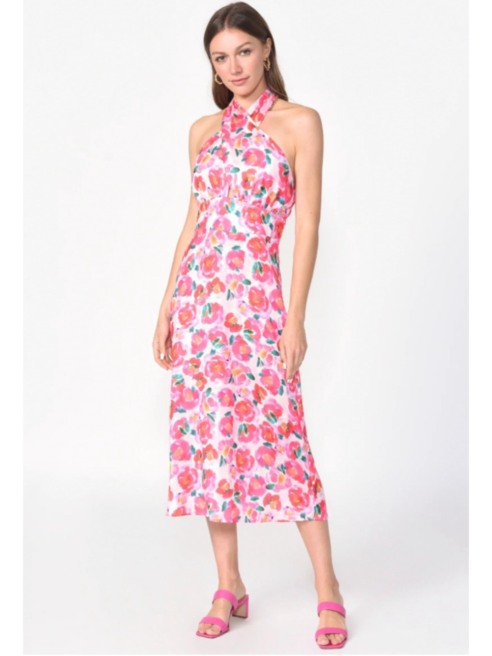 Adelyn Rae New Floral Tatiana Halter Midi Dress Size XL